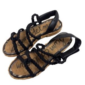 Sam Edelman Black Cristan Rope Sandals Espadrille Sz 6 Ankle Strap Woven $72